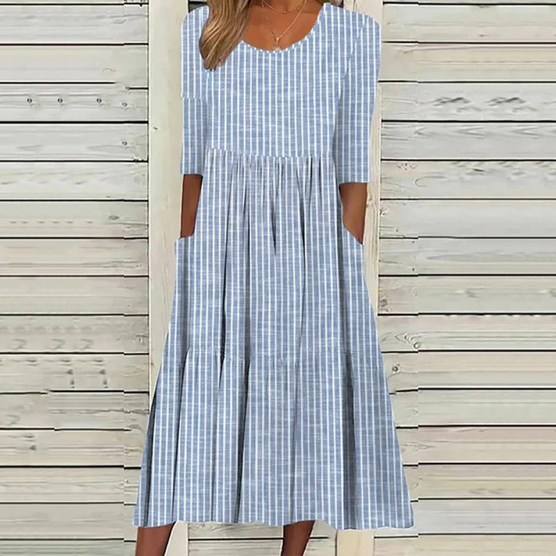 Women's Vintage Stripe Pattern Print Dress elevenforest