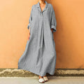 Striped Print Lapel Loose Maxi Dress elevenforest