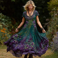Women's Vintage Floral Embroidery Gradient Pattern Round Neck Dress elevenforest