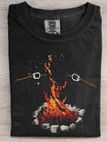 Comstylish Marshmallow & Camping Fire Embroidered Washed T Shirt
