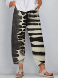 Women's Zebra Style Abstract Art Print Linen Blend Pants elevenforest