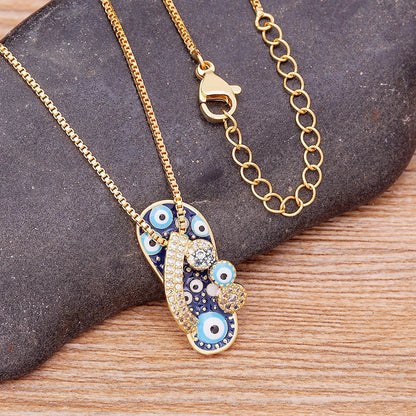 Azure Evil Eye Slipper Necklace