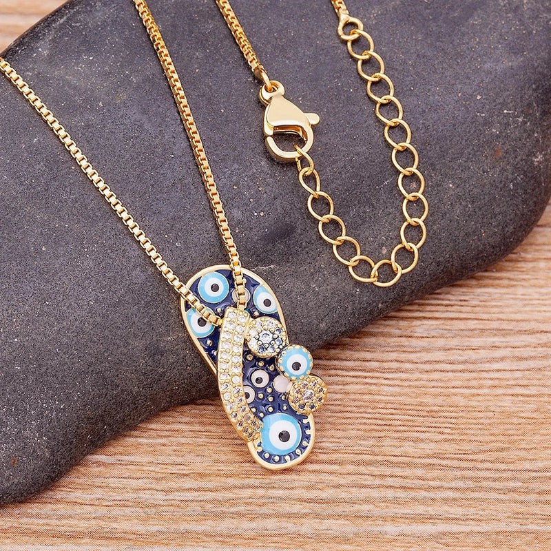 Azure Evil Eye Slipper Necklace