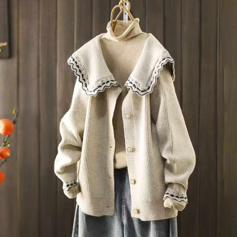 Vintage Lace Lapel Long Sleeve Sweater elevenforest