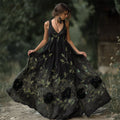 Vintage Black Roses Vines Flowy Linen Maxi Dress elevenforest