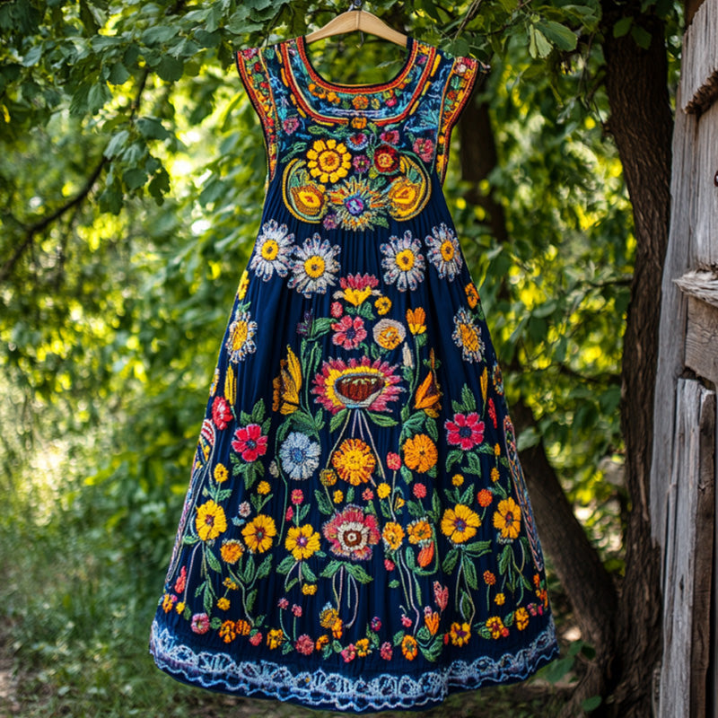 Women's Casual Vintage Petrykivka Embroidered Dress elevenforest