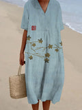 Vintage Floral Silhouette Art Women's V-Neck Maxi Dress