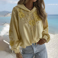 Women's Bohemian Yellow Floral Embroidery Art Long Sleeve Hoodie elevenforest