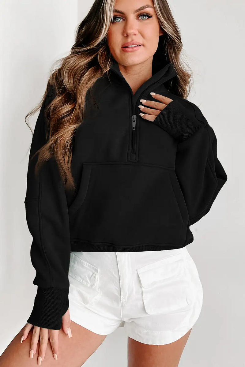 Black Ribbed Thumbhole Sweatshirt
