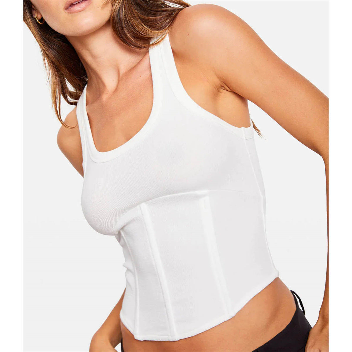 Rib U Neck Short Cropped Tank Top Waist Short Top for Summer Boning Corset Corset