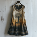 Women's Viking Tree Of Life Celtic Gradient Art Linen Sleeveless Top elevenforest