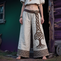 Retro Viking Tree Of Life Embroidered Linen Pants elevenforest