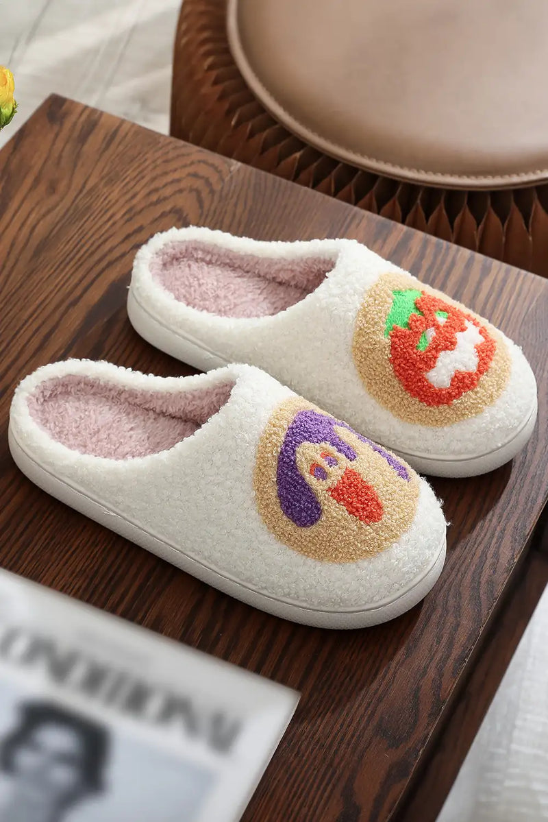 Cozy White Halloween Pumpkin Plush Slippers