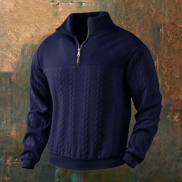 Men's Retro Knitted Jacquard Stand Collar Zipper Sweater elevenforest