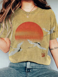Flying Cranes Sunrise Japanese Art Vintage T Shirt elevenforest