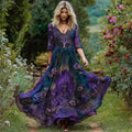 Viking Tree Of Life Embroidered Floral Women's Flowing Maxi Dress elevenforest