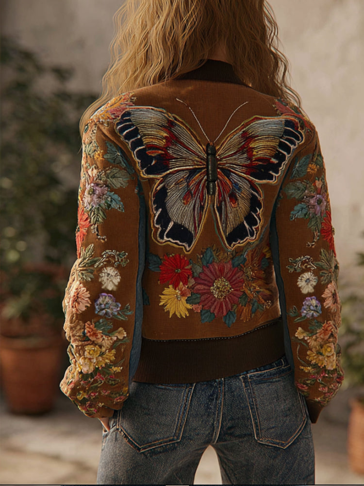 Women's Vintage Retro Dreamy Floral Butterfly Jacket elevenforest