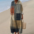 Women's Vintage Geometric Line Art Print Cotton Dress elevenforest