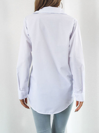 Long Sleeves Loose Color Split-joint Lapel Blouses