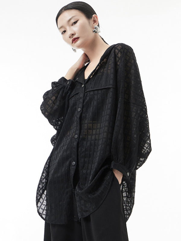 Loose Batwing Sleeves Sun Protection See-through Blouse