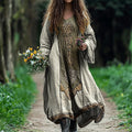 Women's Vintage Viking Rune Print Cotton And Linen Dress elevenforest