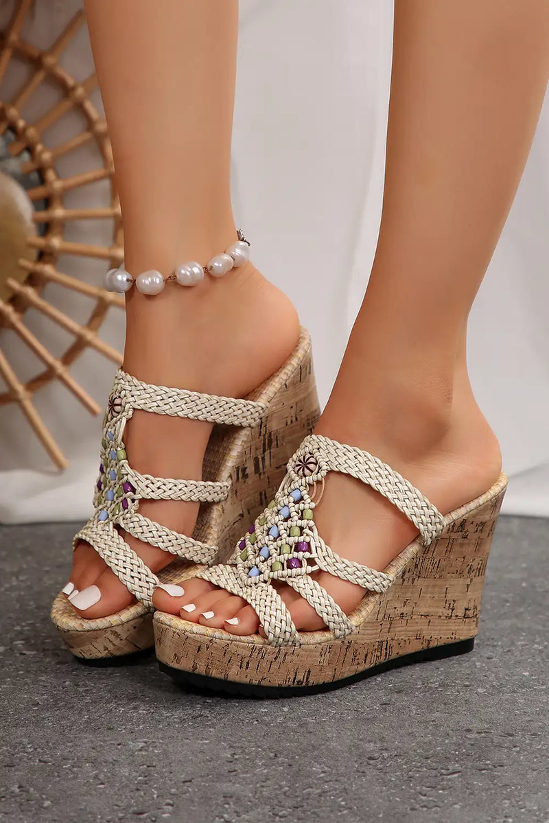 Beige Wedge Slippers