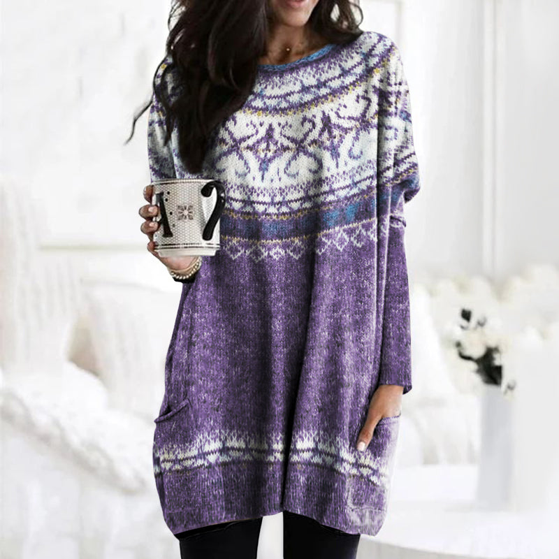 Icelandic Pattern Snowflake Jacquard Vintage Pocket Sweater elevenforest