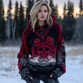 Women's Viking Gothic Rose And Skull Inspired Knit Hooded Sweater elevenforest