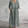 Vintage Irregular Blue Lines Contrast Colors Art Pattern Women's Linen Dress elevenforest