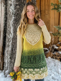Plant Motifs Gradient Color Women's Knit Sweater Midi Dress elevenforest