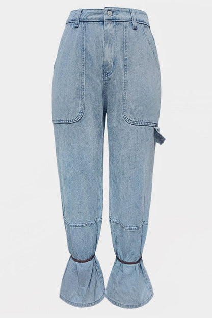 Color Pocket Belted Regular Denim Jeans (subject to the Actual Object )