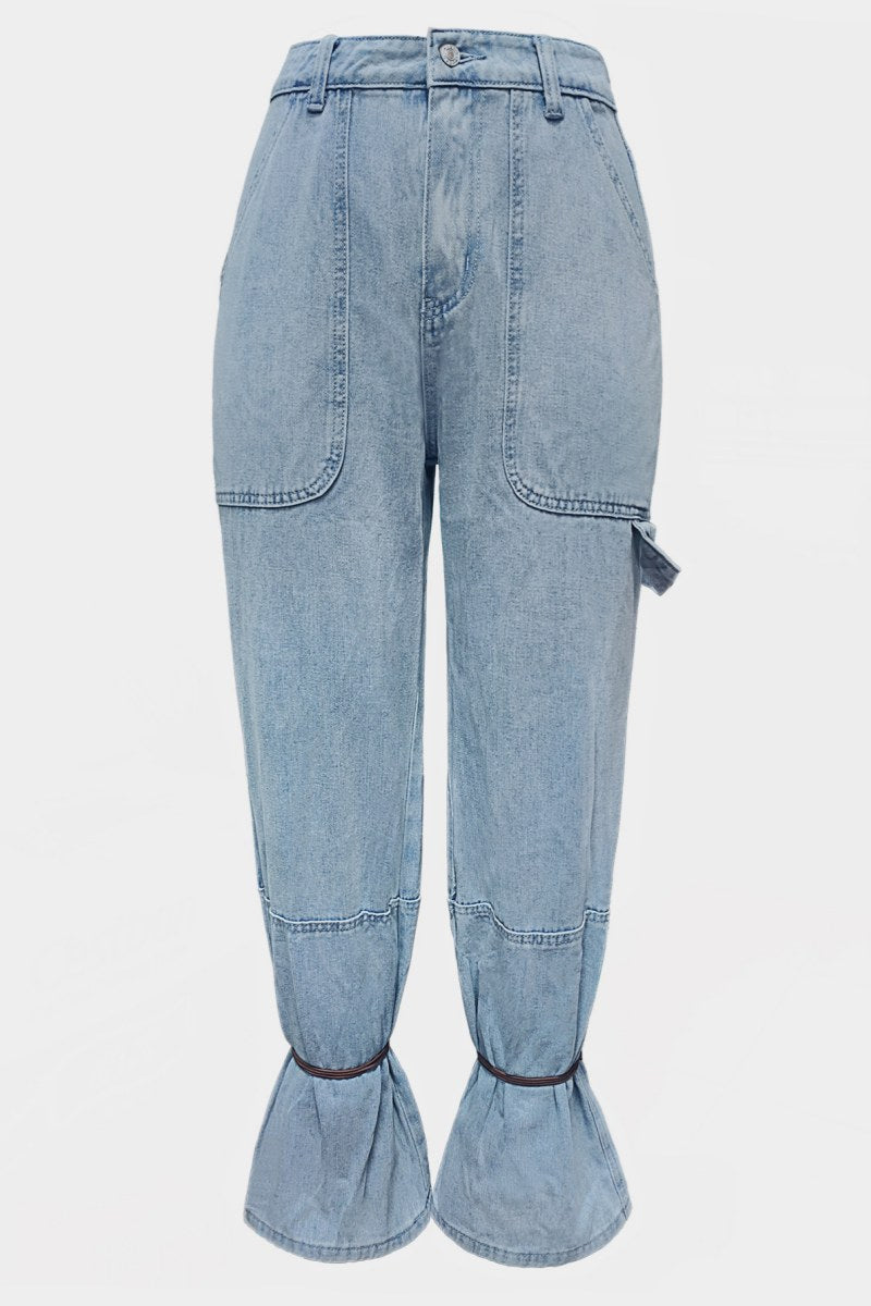 Pocket Belted Regular Denim Jeans (subject to the Actual Object )