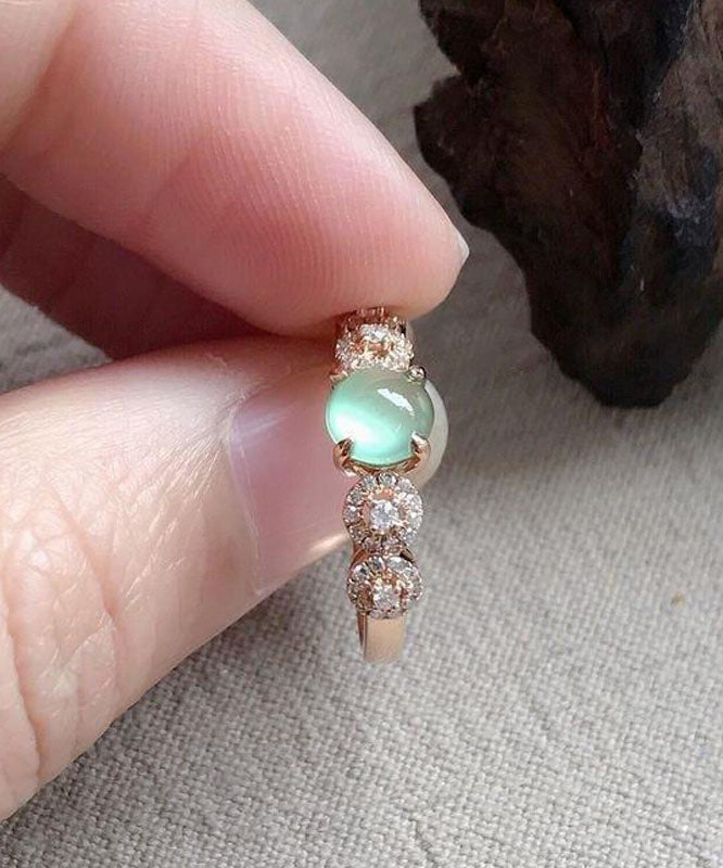 Rose Gold Sterling Silver Overgild Zircon Jade Rings