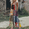 Women's Patchwork Linen Print Cotton Linen Jumpsuit elevenforest