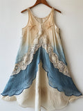 Starfish Embroidered  Sea Shell Lace Waves Gradient Flowy Linen Dress elevenforest