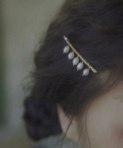 Stylish Gold Copper Overgild Water Drop Pearl Tassel Hairpin
