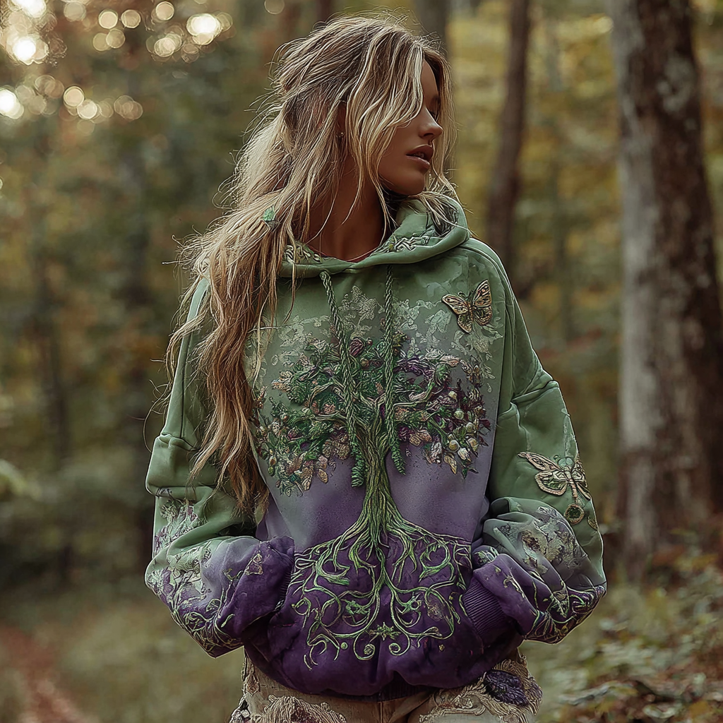 Women's Tree Of Life Gradient Graphic Comfort Warm Hoodie elevenforest