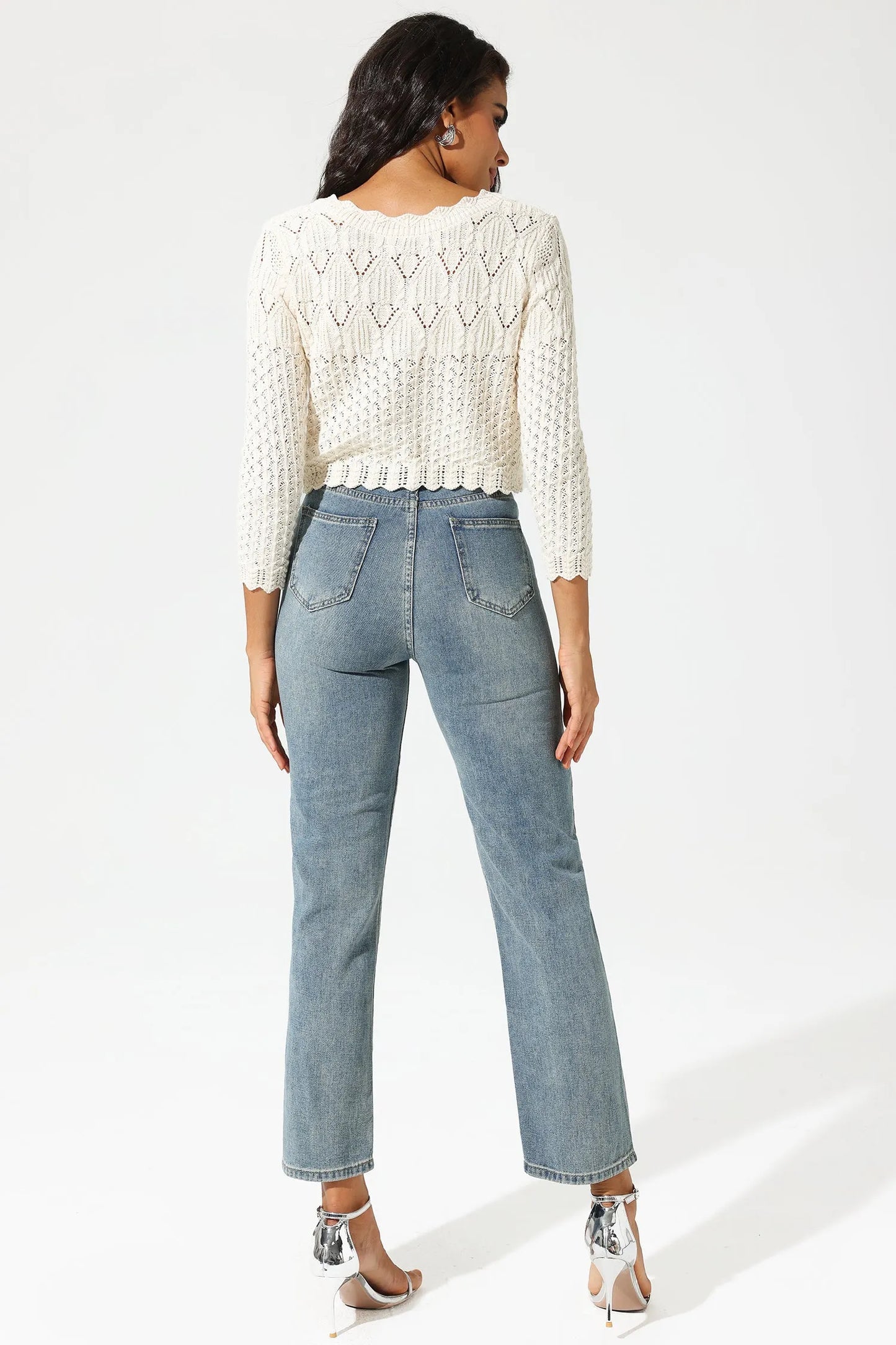 Long Sleeve Buckle Knit Cardigan Beige