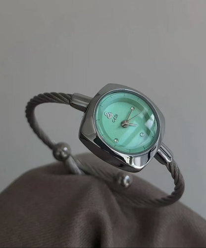 Green Stainless Steel Reinforced Glass Square Watches