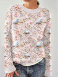 Birds & Flowers Embroidery Art Casual Cozy Knit Sweater artswardrobe