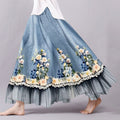 Vintage Floral Lace Patchwork Art Flowy Wide Skirt elevenforest