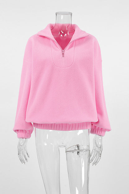 Zipper Fluffy Turndown Collar Hoodies