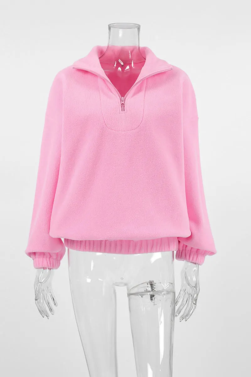 Zipper Fluffy Turndown Collar Hoodies