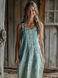 Vintage Japanese Cherry Blossoms Art Linen Maxi Dress elevenforest