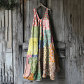Women's Vintage Floral Patchwork Cotton And Linen Dress elevenforest