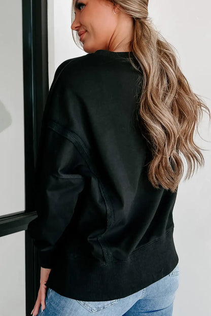 Edgy Black Drop Shoulder Sweatshirt With Slits