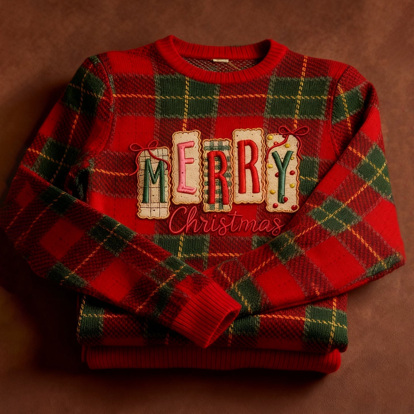 Women's Merry Christmas Check Print Knitted Sweater artswardrobe