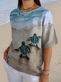 Comstylish Women's Retro Beach Resort Turtle Print Top