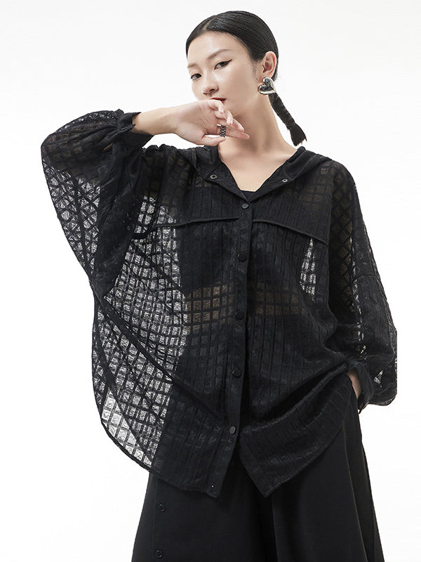 Loose Batwing Sleeves Sun Protection See-through Blouse