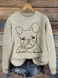 Comstylish French Bulldog Embroidered Cozy Knit Sweater